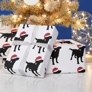 Black Labrador Retriever In Santa Hat Christmas Wrapping Paper