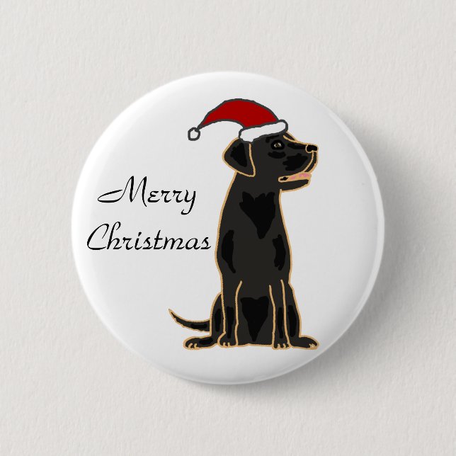 Black Labrador Retriever in Santa Hat Pinback Button (Front)