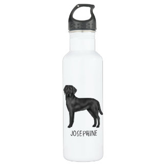 Black Labrador Retriever Lab Dog Art And Your Name Stainless Steel Water Bottle