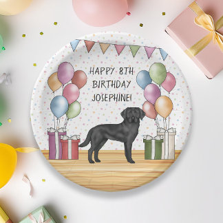 Black Labrador Retriever Lab Dog Colorful Birthday Paper Plates