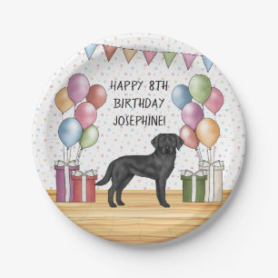 Black Labrador Retriever Lab Dog Colorful Birthday Paper Plates