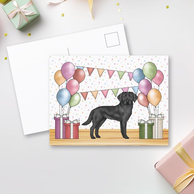 Black Labrador Retriever Lab Dog Colorful Birthday Postcard (Creator Uploaded)