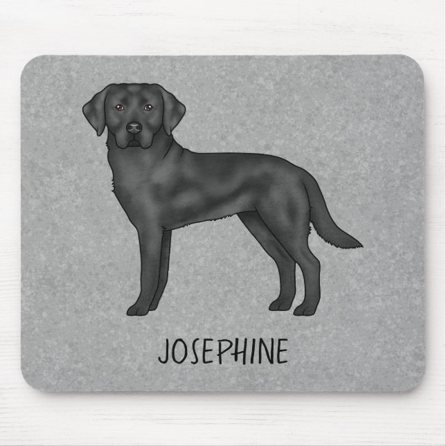 Black Labrador Retriever Lab Dog Custom Name Gray Mouse Pad (Front)