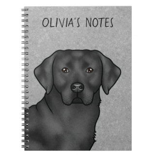 Black Labrador Retriever Lab Dog Custom Name Gray Notebook