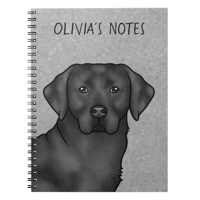 Black Labrador Retriever Lab Dog Custom Name Gray Notebook (Front)