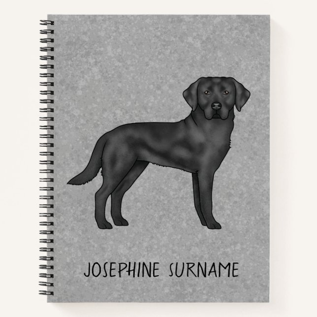 Black Labrador Retriever Lab Dog Custom Name Gray Notebook (Front)