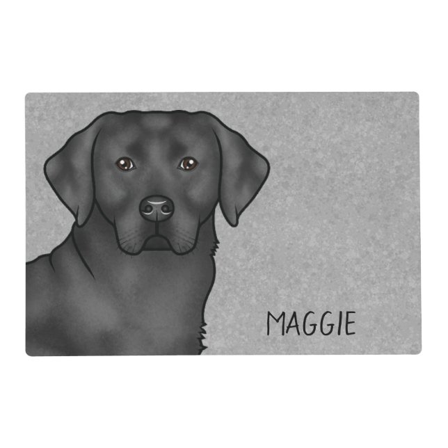 Black Labrador Retriever Lab Dog Custom Name Gray Placemat (Front)