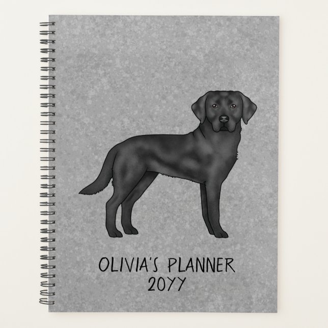Black Labrador Retriever Lab Dog Custom Text Gray Planner (Front)