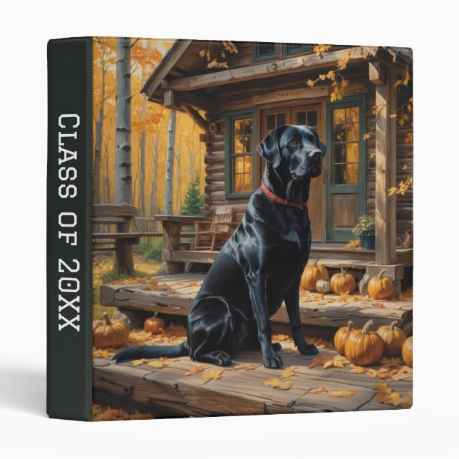 Black Labrador Retriever Log Cabin Autumn 3 Ring Binder (Front/Spine)