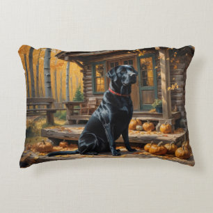 Black Labrador Retriever Log Cabin Autumn Accent Pillow