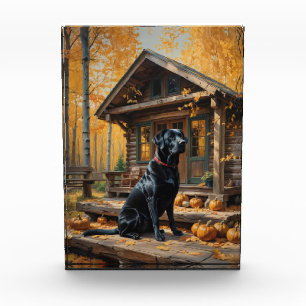 Black Labrador Retriever Log Cabin Autumn Acrylic Award