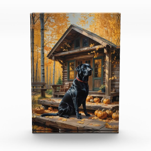 Black Labrador Retriever Log Cabin Autumn Acrylic Award (Front)