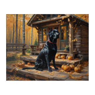 Black Labrador Retriever Log Cabin Autumn Acrylic Print