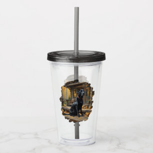 Black Labrador Retriever Log Cabin Autumn Acrylic Tumbler