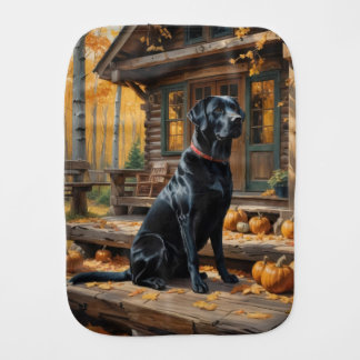 Black Labrador Retriever Log Cabin Autumn Baby Burp Cloth