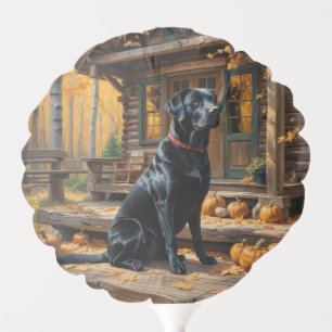 Black Labrador Retriever Log Cabin Autumn Balloon