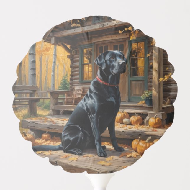 Black Labrador Retriever Log Cabin Autumn Balloon (Front)