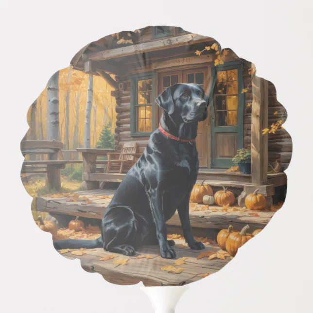 Black Labrador Retriever Log Cabin Autumn Balloon | Zazzle