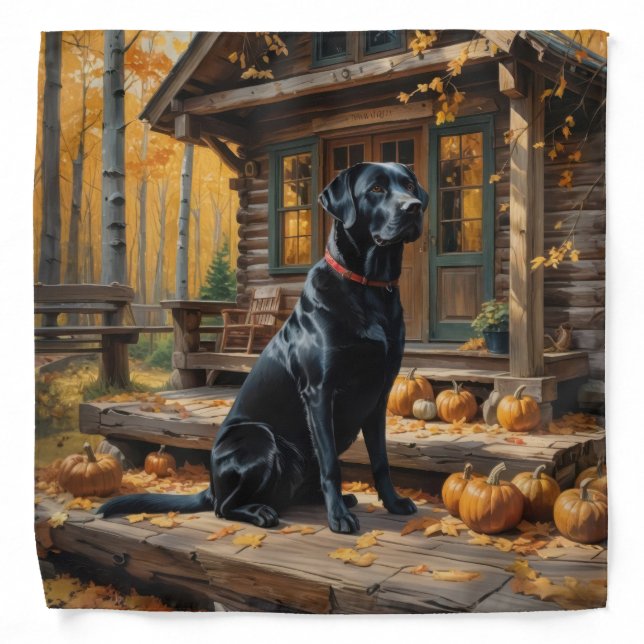 Black Labrador Retriever Log Cabin Autumn Bandana (Front)