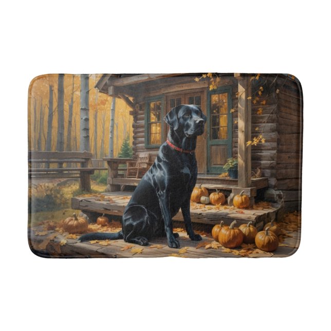 Black Labrador Retriever Log Cabin Autumn Bath Mat (Front)