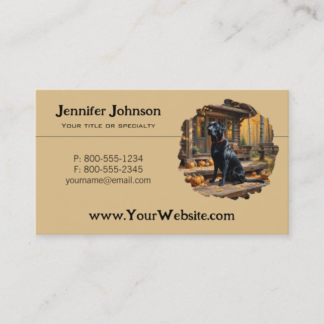 Black Labrador Retriever Log Cabin Autumn Business Card (Front)