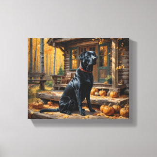 Black Labrador Retriever Log Cabin Autumn Canvas Print