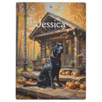 Black Labrador Retriever Log Cabin Autumn Clipboard