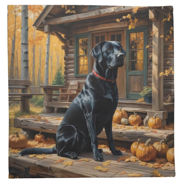 Black Labrador Retriever Log Cabin Autumn Cloth Napkin (Front)