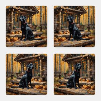 Black Labrador Retriever Log Cabin Autumn Coaster Set
