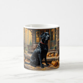 Black Labrador Retriever Log Cabin Autumn Coffee Mug