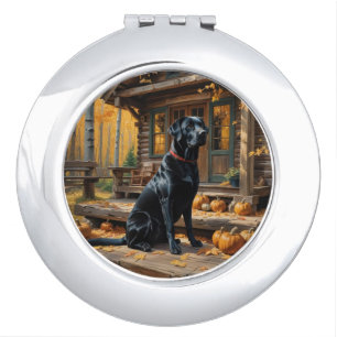 Black Labrador Retriever Log Cabin Autumn Compact Mirror