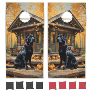 Black Labrador Retriever Log Cabin Autumn Cornhole Set