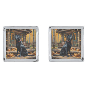 Black Labrador Retriever Log Cabin Autumn Cufflinks