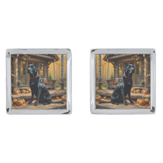 Black Labrador Retriever Log Cabin Autumn Cufflinks