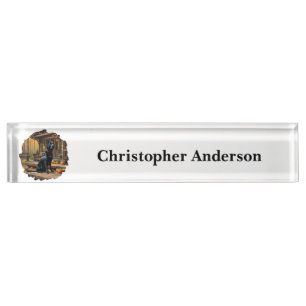 Black Labrador Retriever Log Cabin Autumn Desk Name Plate