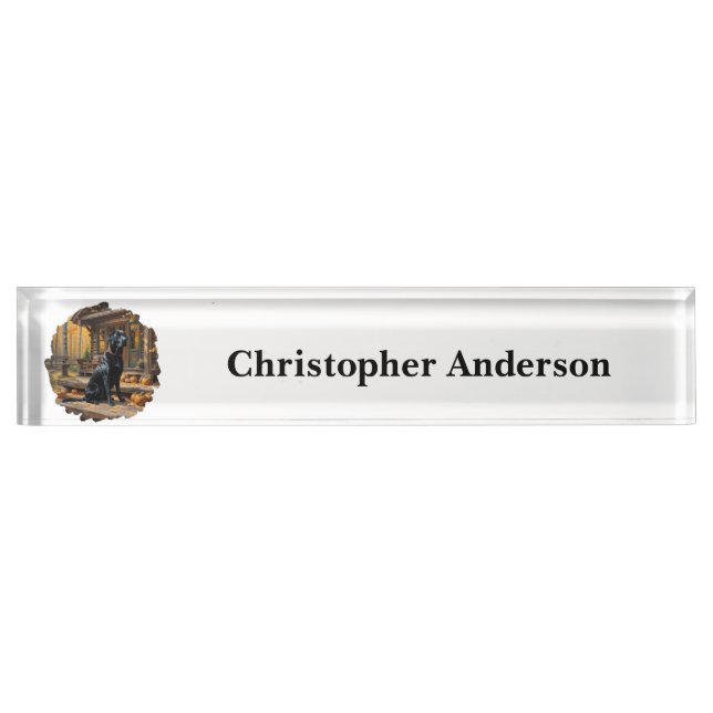 Black Labrador Retriever Log Cabin Autumn Desk Name Plate (Front)
