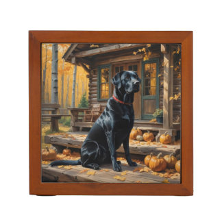 Black Labrador Retriever Log Cabin Autumn Desk Organizer