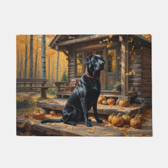 Black Labrador Retriever Log Cabin Autumn Doormat (Front)