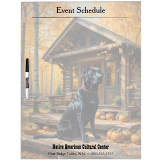 Black Labrador Retriever Log Cabin Autumn Dry Erase Board