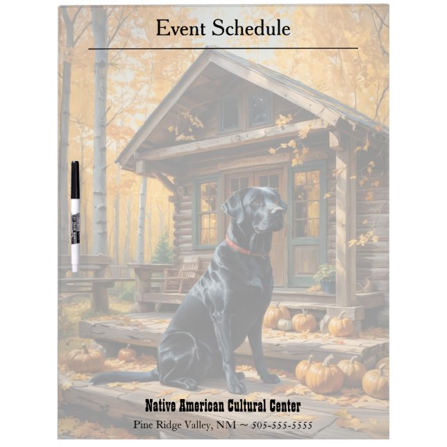 Black Labrador Retriever Log Cabin Autumn Dry Erase Board (Front)
