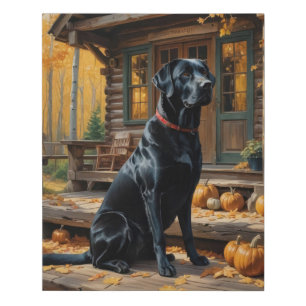 Black Labrador Retriever Log Cabin Autumn Faux Canvas Print