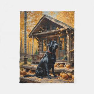 Black Labrador Retriever Log Cabin Autumn Fleece Blanket