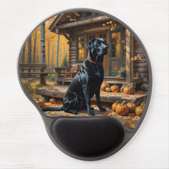Black Labrador Retriever Log Cabin Autumn Gel Mouse Pad (Front)