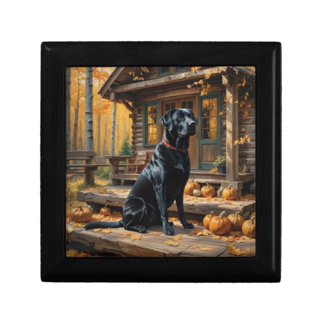 Black Labrador Retriever Log Cabin Autumn Gift Box (Front)