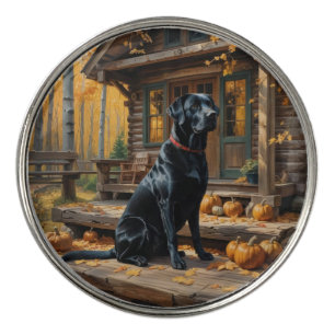 Black Labrador Retriever Log Cabin Autumn Golf Ball Marker
