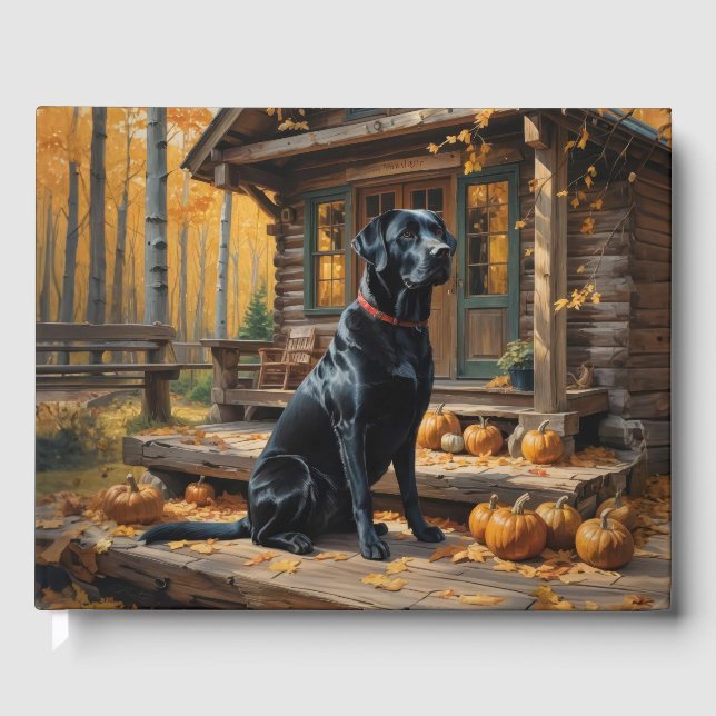 Black Labrador Retriever Log Cabin Autumn Guest Book (Front)