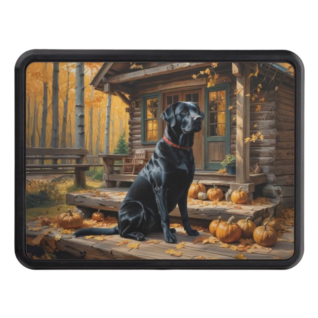 Black Labrador Retriever Log Cabin Autumn Hitch Cover (Front)