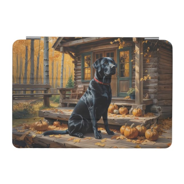 Black Labrador Retriever Log Cabin Autumn iPad Mini Cover (Horizontal)