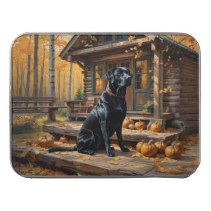 Black Labrador Retriever Log Cabin Autumn Jigsaw Puzzle