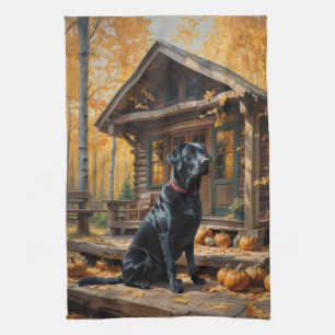 Black Labrador Retriever Log Cabin Autumn Kitchen Towel